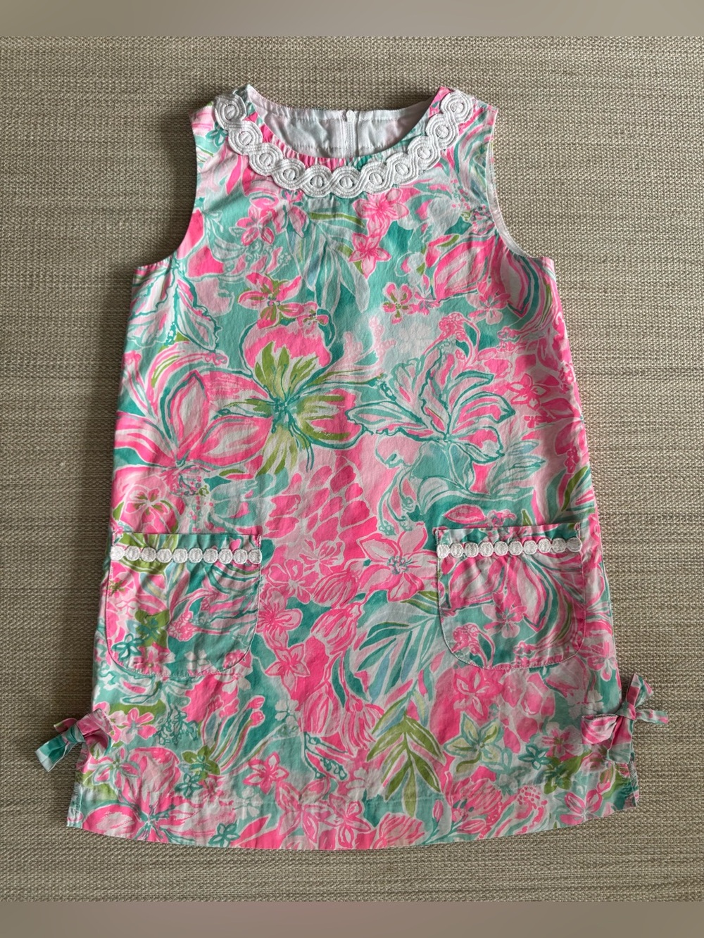 Lilly Pulitzer classic pink floral short sleeve shift dress girls size 7
